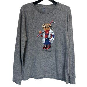 Polo Ralph Lauren Ski Teddy Bear Long Sleeve T-shirt In Heather Gray Size Large